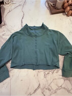 Free People Movement Cropped Teal Raw-Edge Long Sleeve Top - Women